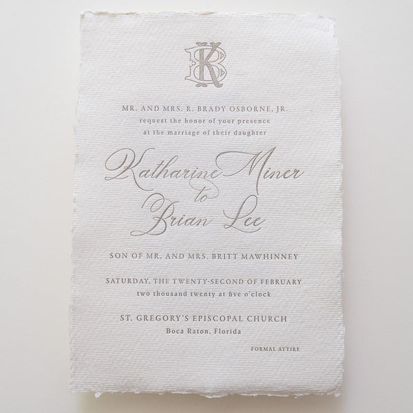Classic Formal Elegant Wedding Invitation with Deckled Edging