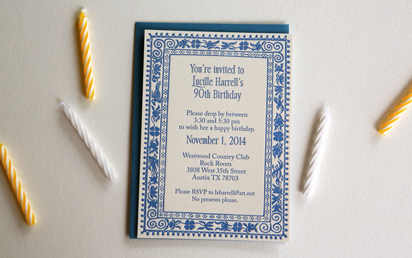 Letterpress Birthday Card for 90th Birthday